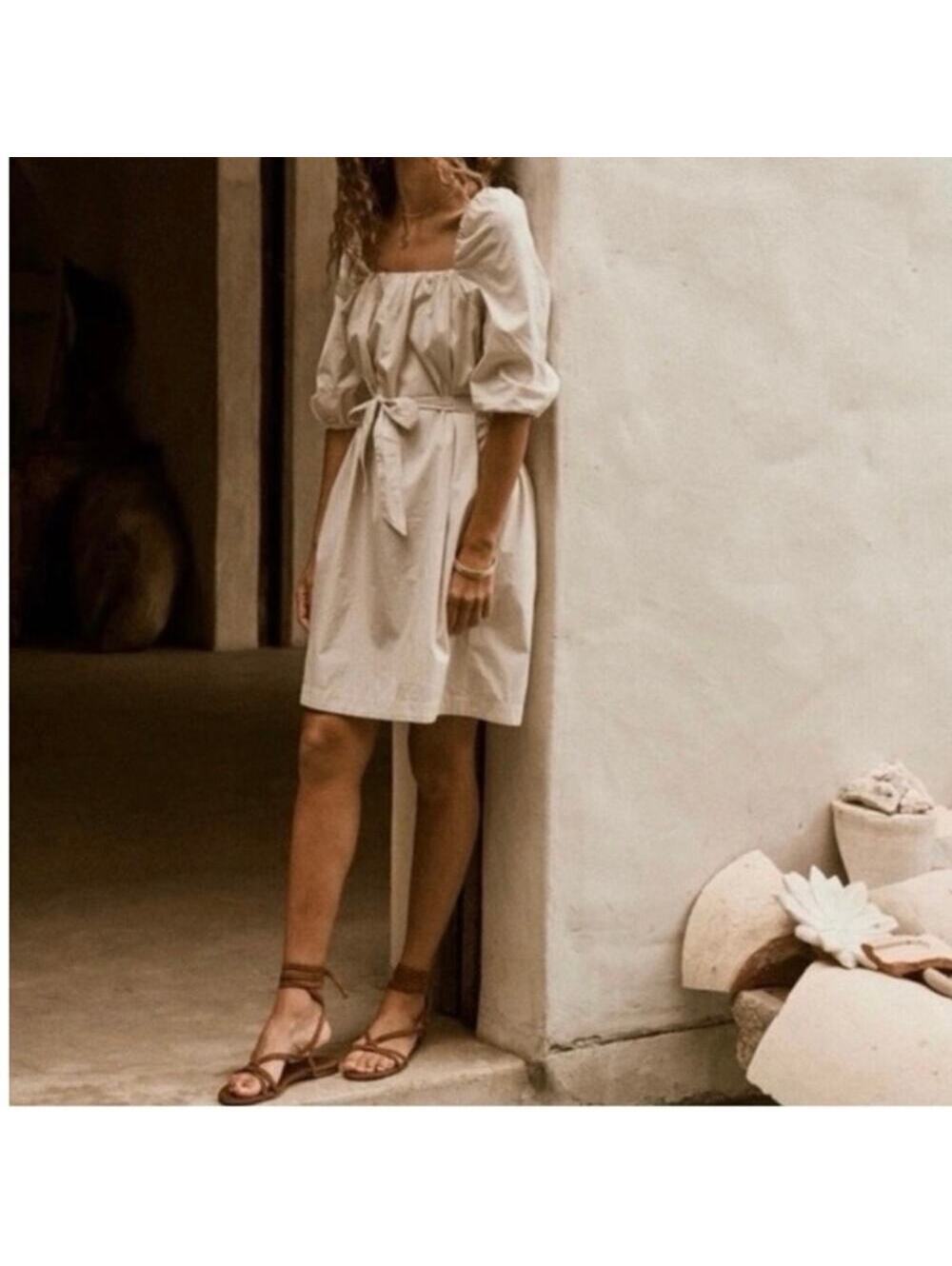Faherty Birch Khaki Poplin Cotton Dress